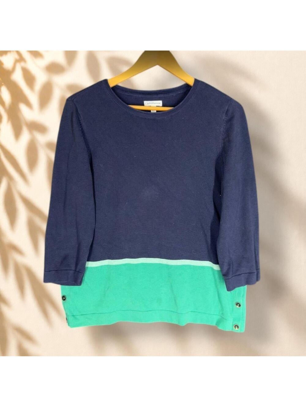 Croft & Barrow Sweater Pullover Women M Medium Blue Knit 3/4 Sleeve Cotton Soft